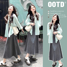 批发孕妇装春装新款气质衬衫<b class='q'>纯棉</b>中长款孕妇<b class='q'>连衣裙</b>休闲两件套装