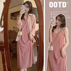 批发春装新款中长款孕妇吊带连衣裙<b class='q'>休闲</b>衬衫孕妇两件套装春季