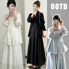 批发春装新款新中式春季衬衫+半身裙<b class='q'>休闲</b>孕妇两件套装