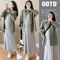 批发实拍 新品 春装新款长袖衬衫孕妇连衣裙子<b class='q'>休闲</b>孕妇两件套装