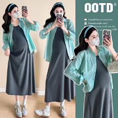 批发实拍 春装新款孕妇衬衫宽松连衣裙子<b class='q'>休闲</b>孕妇两件套装