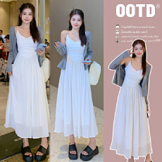 批发孕妇装春装新款气质白色吊带连衣裙+针织外套<b class='q'>休闲</b>孕妇套装