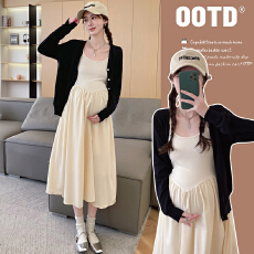 批发实拍 春装新款孕妇连衣裙针织外套<b class='q'>休闲</b>孕妇两件套装春季