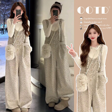 批发有货  2026春装新款设计感上衣宽松背带裤长裤<b class='q'>休闲</b>孕妇两件套装