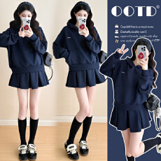 批发实拍 有货 春装新款连帽卫衣百褶裙子<b class='q'>休闲</b>宽松孕妇两件套装春季