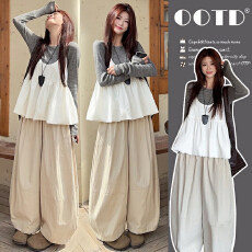 批发有货 春装新款宽松长袖打底衫吊带上衣阔腿裤休闲<b class='q'>孕妇</b><b class='q'>三件套</b>装春