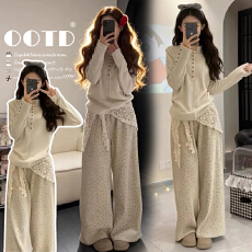 批发xian货    春装新款设计感长袖卫衣上衣<b class='q'>碎花</b>阔腿<b class='q'>裤</b><b class='q'>休闲</b>孕妇套装