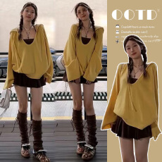 批发现现  春装新款吊带内搭百褶裙子宽松长袖卫衣休闲孕妇三件套装