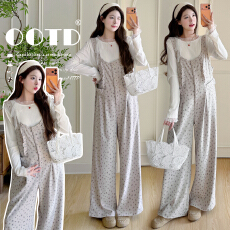 实拍 xian货 春装新款设计感上衣宽松孕妇背带裤休闲孕妇两件套装