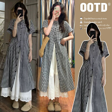 批发现现  夏装新款格子衬衫连衣裙<b class='q'>宽松</b>半身裙子叠穿<b class='q'>宽松</b><b class='q'>孕妇</b><b class='q'>两件套装</b>