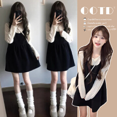 批发有货  春装新款娃娃领别致上衣宽松小黑裙宽松连衣裙孕妇<b class='q'>两件</b>套装