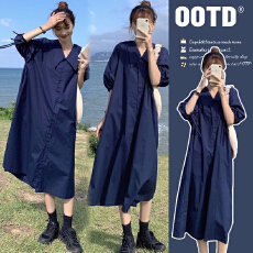 批发有货  夏装新款<b class='q'>孕妇</b><b class='q'>裙子</b>系带短袖<b class='q'>孕妇</b><b class='q'>连衣裙</b>夏季中长款衬衫裙