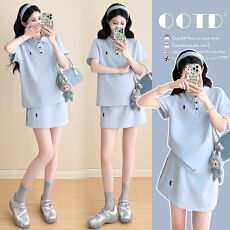 批发有货   新品 实拍 夏装新款<b class='q'>休闲</b>短袖短裙孕妇两件套装