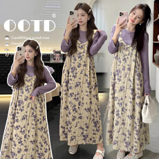 现  春夏新款碎花孕妇连衣裙纯棉衬衫t恤上衣休闲孕妇两件套装