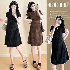 有货  实拍 新品 夏装新款新中式国风盘扣中长款宽松孕妇连衣裙