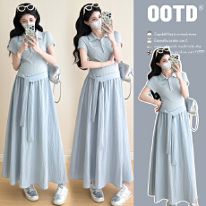 批发有货  实拍 夏装新款设计感拼接淑女中长款孕妇连衣裙孕妇长裙子