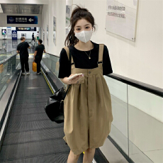 批发有货 夏装新款孕妇<b class='q'>背带裤</b>阔腿短裤短袖t恤<b class='q'>宽松</b>孕妇两件套装夏