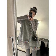 批发早<b class='q'>春</b>新款韩系设计感叠穿网纱拼接长袖时髦气质中长款宽松T恤上衣