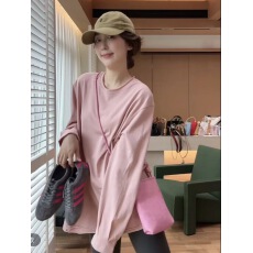 批发设计感下摆开叉中长款长袖T恤<b class='q'>女</b>2026早春<b class='q'>新款</b>温柔慵懒风显瘦上衣