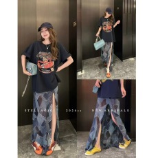 批发SG / 杨依姗 SS复古格纹<b class='q'>印花</b>雪纺开叉半身裙