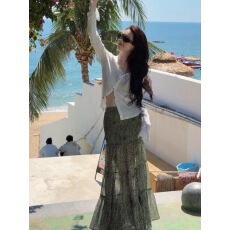 批发画廊漫步春夏法式透纱显瘦百搭褶皱松紧腰半身裙