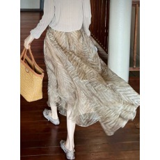 批发欧根纱复古印花A字<b class='q'>半身裙</b>女夏季显瘦百搭不规则长裙伯克利裙子