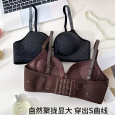 批发时尚细闪肩带文胸银丝交织面料加厚立体杯上托小胸显大漫画胸内衣