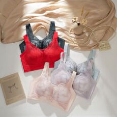 批发大胸专属蕾丝调整型微抹胸防走光<b class='q'>内衣</b>女月牙型聚拢防下垂侧收副乳