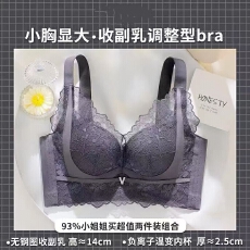 批发时尚摩登<b class='q'>调整型</b>蕾丝<b class='q'>内衣</b>女月牙型温变呵护立体杯侧收副乳小胸显大