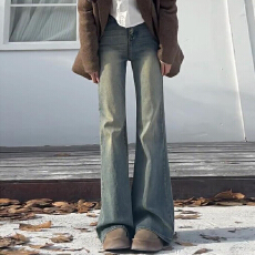 批发复古蓝微喇牛仔裤女2025新款秋冬大码<b class='q'>胖</b><b class='q'>mm</b><b class='q'>高腰</b>显瘦梨形身材喇叭裤