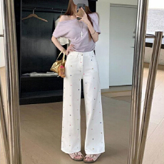 批发白色刺绣阔腿牛仔裤女2025秋季彩色大码<b class='q'>胖</b><b class='q'>mm</b>小个子显瘦直筒拖地裤