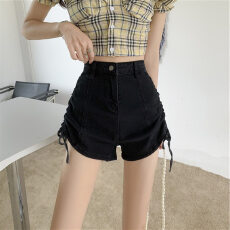 批发夏季新款设计感抽绳系带高腰牛仔<b class='q'>短裤</b><b class='q'>女</b>直筒修身显瘦百搭阔腿热裤