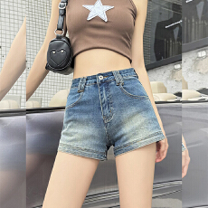 批发小个子美式<b class='q'>高腰</b>弹力<b class='q'>牛仔</b><b class='q'>短裤</b>女夏季新款复古休闲百搭外穿直筒热裤