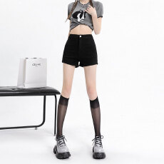 批发弹力高腰修身牛仔<b class='q'>短裤</b>女夏季新款小个子黑色时尚百搭直筒显瘦<b class='q'>热裤</b>