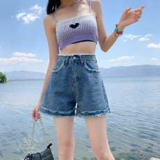 批发小个子新款毛边设计牛仔短裤女夏季时尚<b class='q'>高腰</b>宽松显瘦休闲阔腿热裤