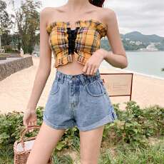批发2026新款卷边设计<b class='q'>高腰</b>牛仔短裤女夏季百搭休闲显瘦宽松阔腿热裤