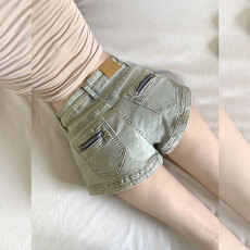 批发口袋拉链设计美式复古弹力<b class='q'>牛仔裤</b>女夏季新款修身直筒高腰显瘦短裤