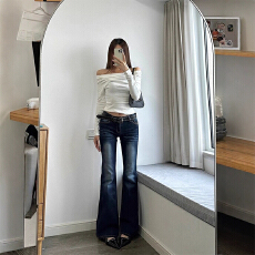 批发美式高街辣妹弹力微喇牛仔裤女设计感新款低腰修身显瘦百搭喇叭裤