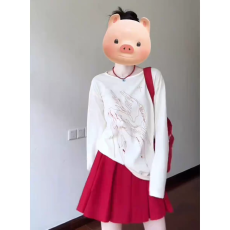 批发2025夏季新款白色长袖印花t恤<b class='q'>时尚</b>休闲<b class='q'>打底衫</b>百褶短裙两件套女装