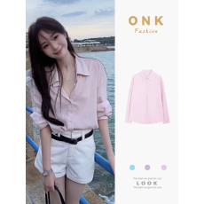 批发通勤风粉色polo领<b class='q'>衬衫</b><b class='q'>衬衣</b><b class='q'>女</b>2025新款早秋季淡人高知穿搭韩系上衣