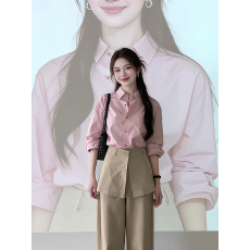 批发春季穿搭粉色polo领衬衫女早春装2026新款高级感宽松休闲百搭上衣