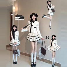 批发早秋女装千金风波点<b class='q'>连衣裙</b>子女秋2025新款法式气质蓬蓬公主套装裙