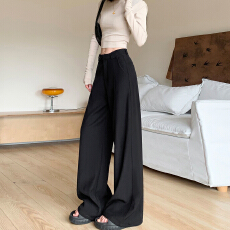 批发韩系慵懒风黑色阔腿裤女2025年新款早秋高级感宽松显瘦休闲西装裤