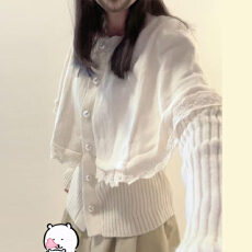 批发小个子白色<b class='q'>蕾丝</b>拼接<b class='q'>披肩</b>毛衣针织衫女秋冬季2025新款减龄显瘦上衣