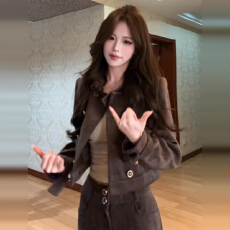 批发复古小香风双排扣短外套女2025新款高腰西装裤巨好看的秋装一整套