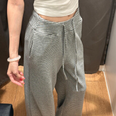 批发灰色条纹阔脚裤女秋冬季2025<b class='q'>新款</b>爆款慵懒百搭垂感拖地休闲长裤子