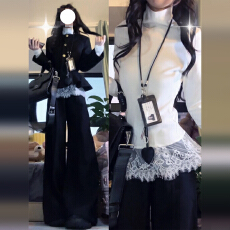 韩系千金风黑色小香外套女秋冬季2025新款高级感显瘦气质两件套装