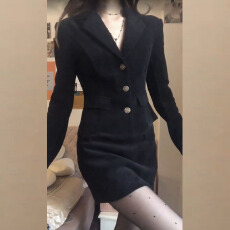 批发小香赫本风黑色西装套装连衣裙子女2025新款巨好看秋冬季韩系穿搭