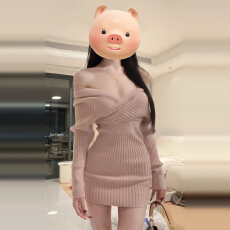 批发纯欲御姐风修身V领针织连衣裙子女秋冬2025新款韩系粉色包臀短裙