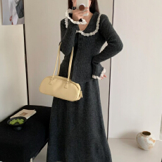 批发2025新款法式气质<b class='q'>蕾丝</b>花边针织连衣裙子女秋冬季内搭毛衣<b class='q'>套装</b>长裙